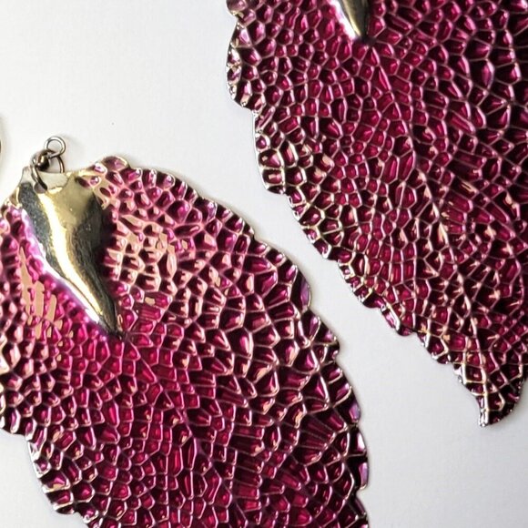 Leaf Purple Earrings Large Purple Statement Earrings - Picture 3 of 4